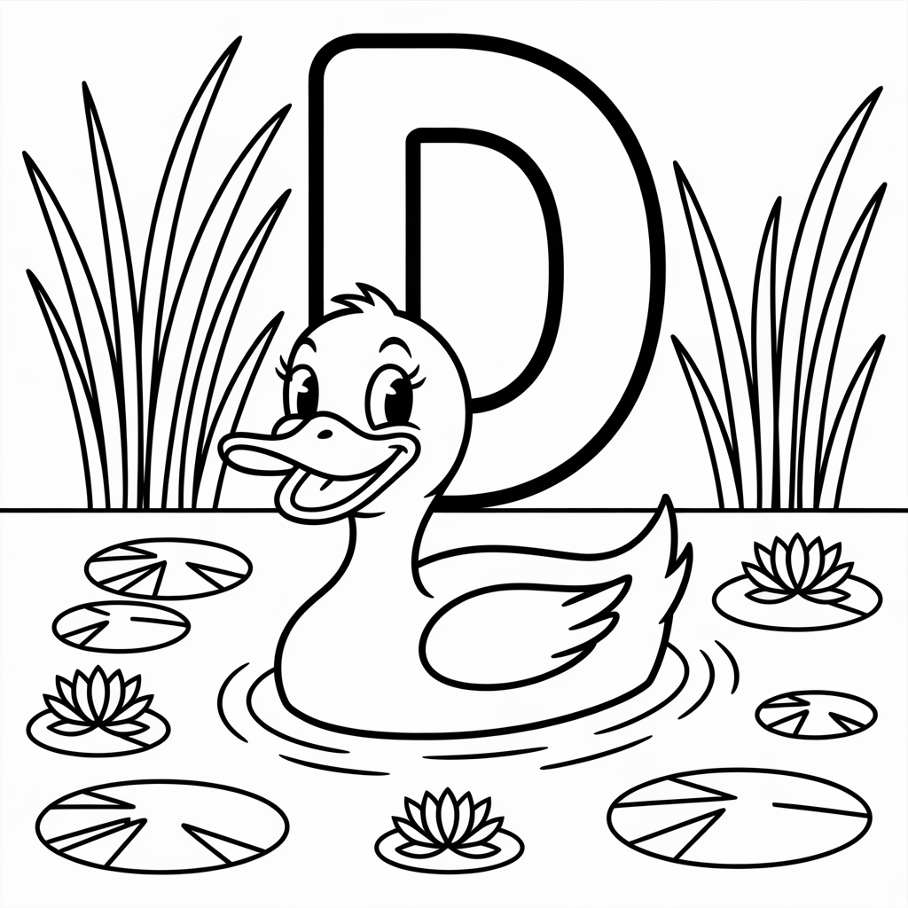 Adorable D for Duck Coloring Pages 