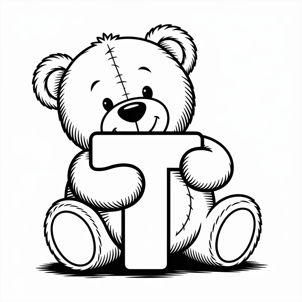 Cute Teddy Bear T Coloring Page Free Printable
