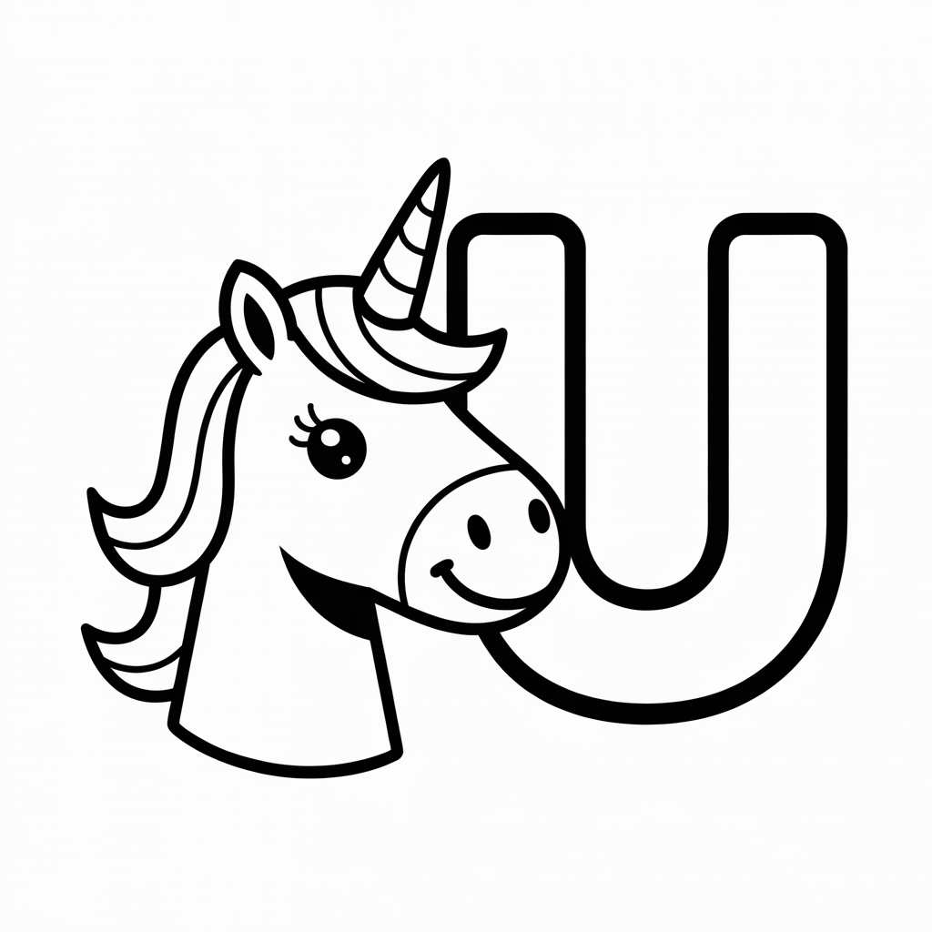Fun Unicorn Face U Coloring Page for Kids