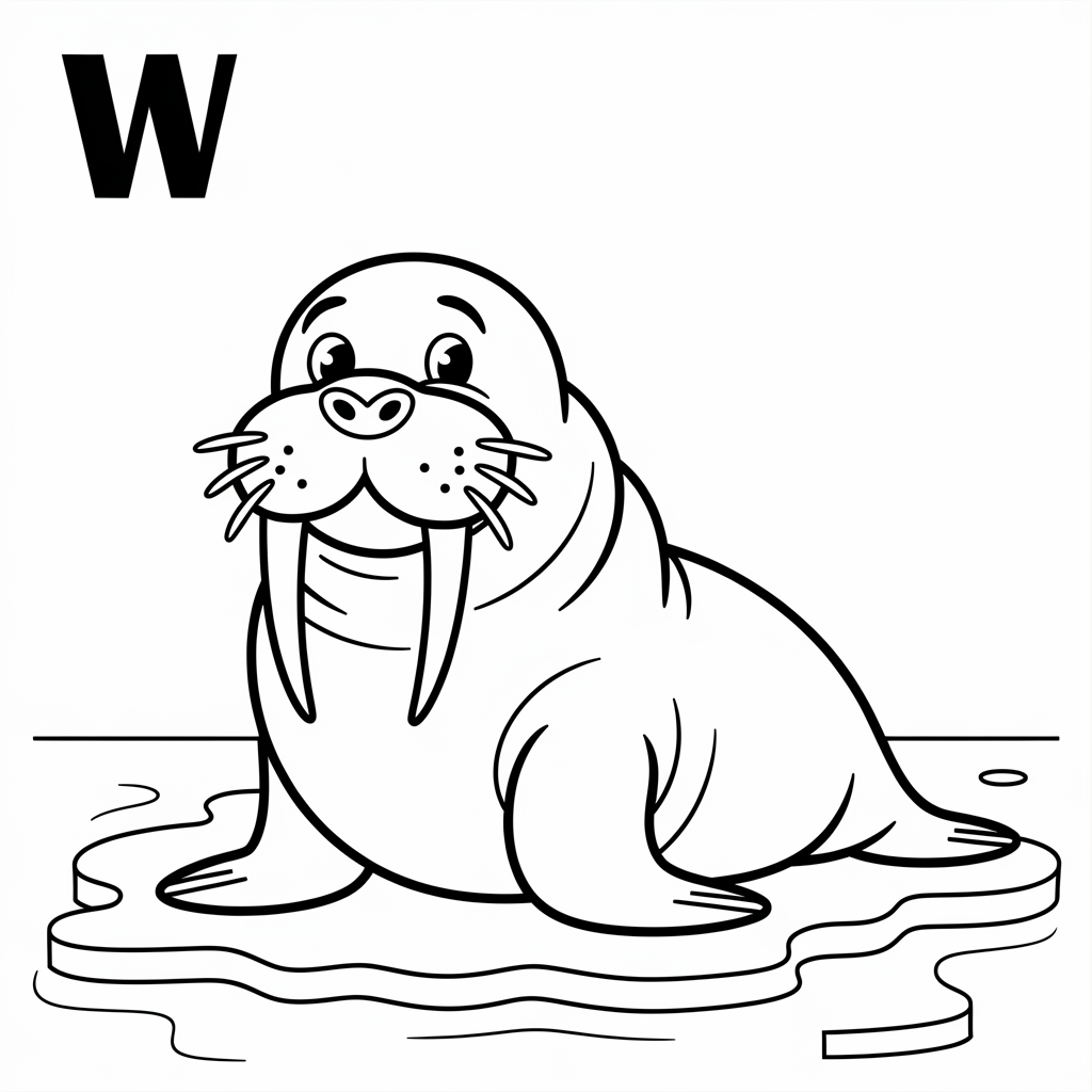 Free "W is for Walrus" Coloring Page for Kids