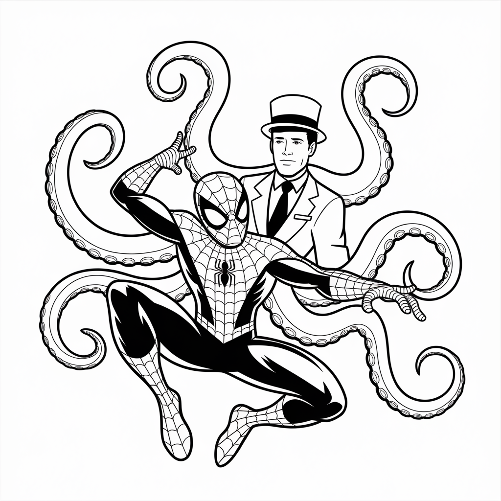Spider-Man vs Doctor Octopus Coloring Page 