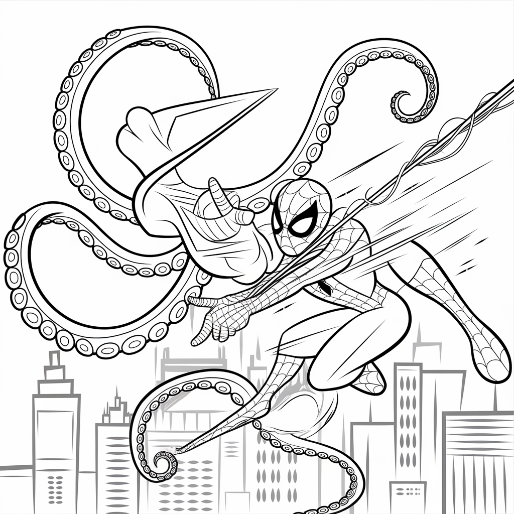 Spider-Man Shooting Web Coloring Page 