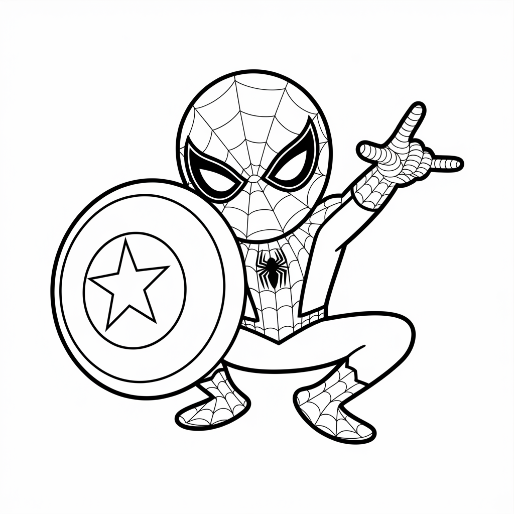 Spider-Man with Captain America Shield Coloring Page