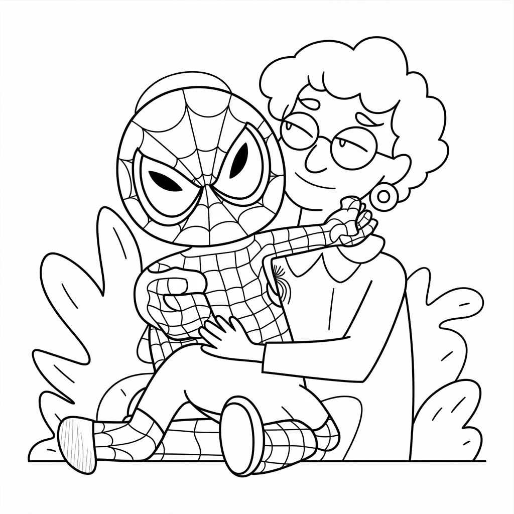 Spider-Man Hugging Aunt May Coloring Page