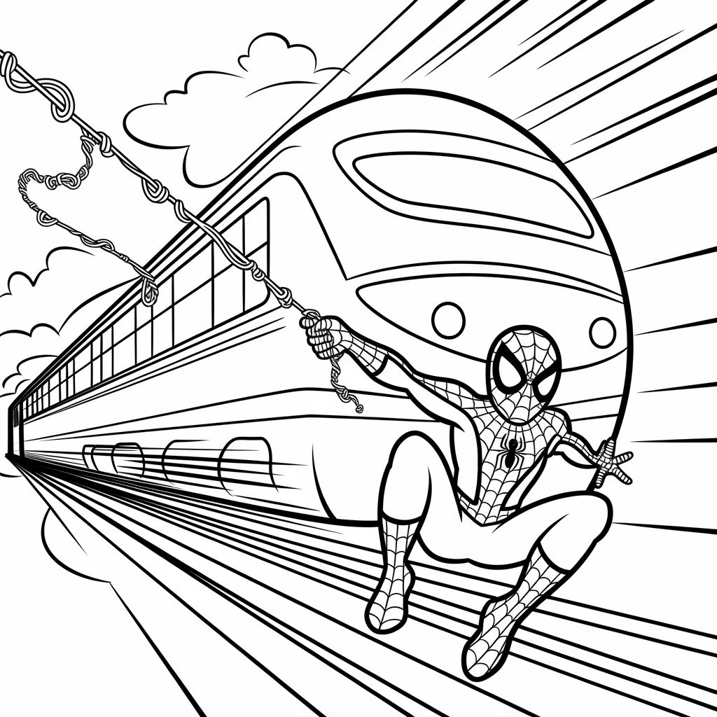 Spider-Man Stopping a Train Coloring Page