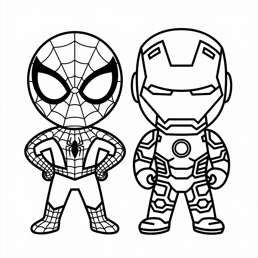Spider-Man with Iron Man Coloring Page 