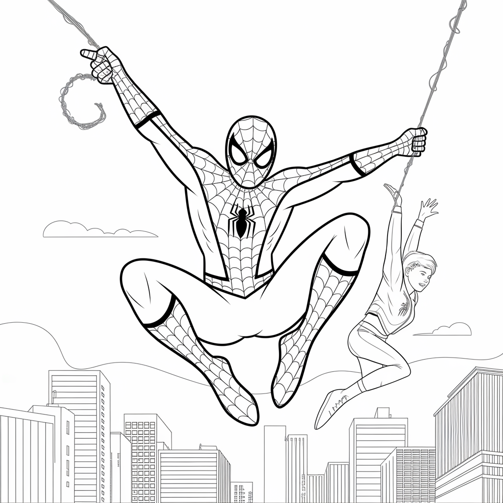 Spider-Man Saving a Citizen Coloring Page