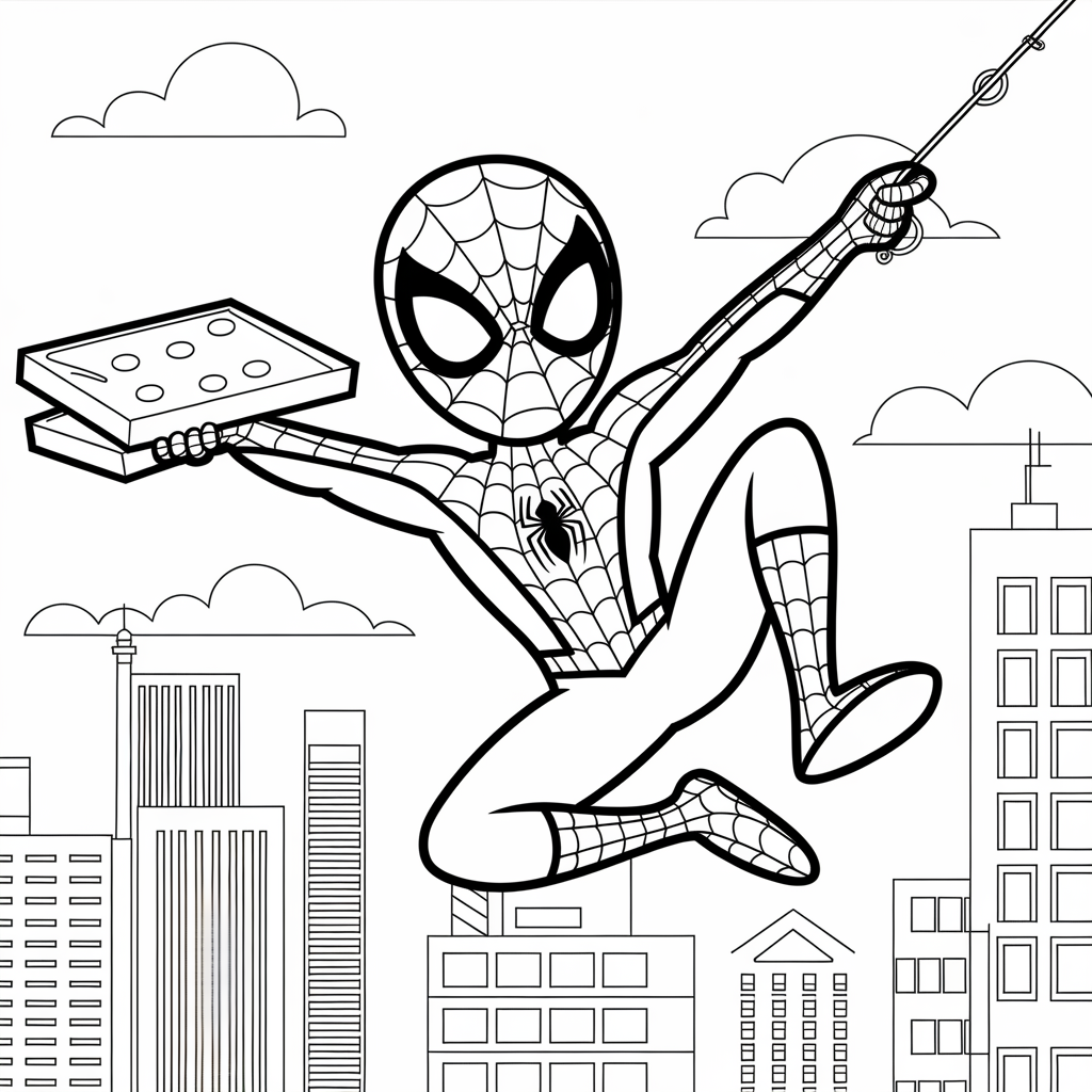 Spider-Man Pizza Delivery Coloring Page