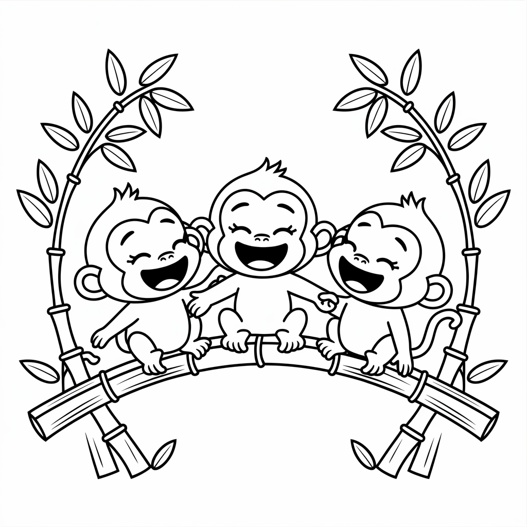 Ongis Dyan, Pan, and Uka Laughing On Bamboo Bridge