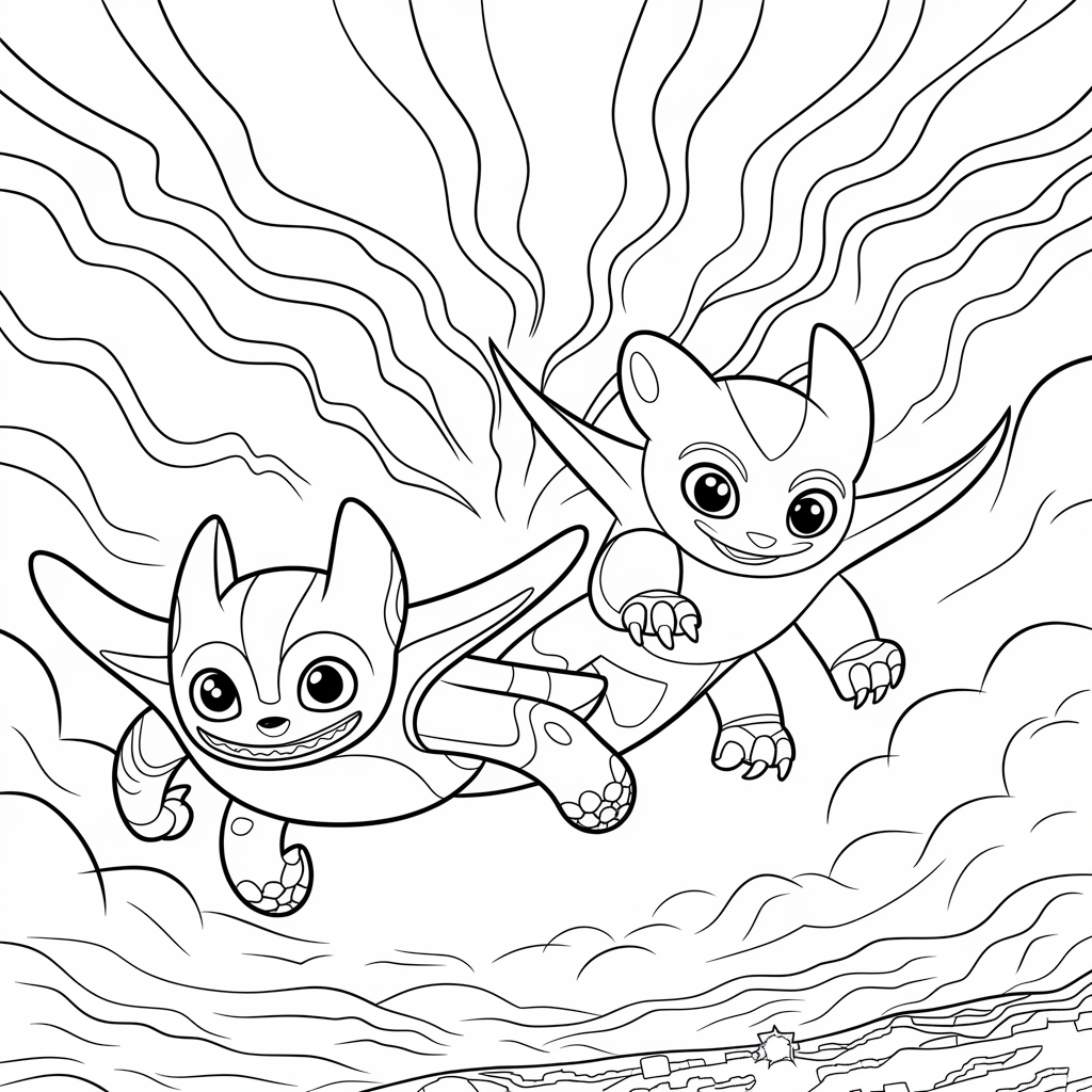 Light fury and tootlesss flying under the northernlight