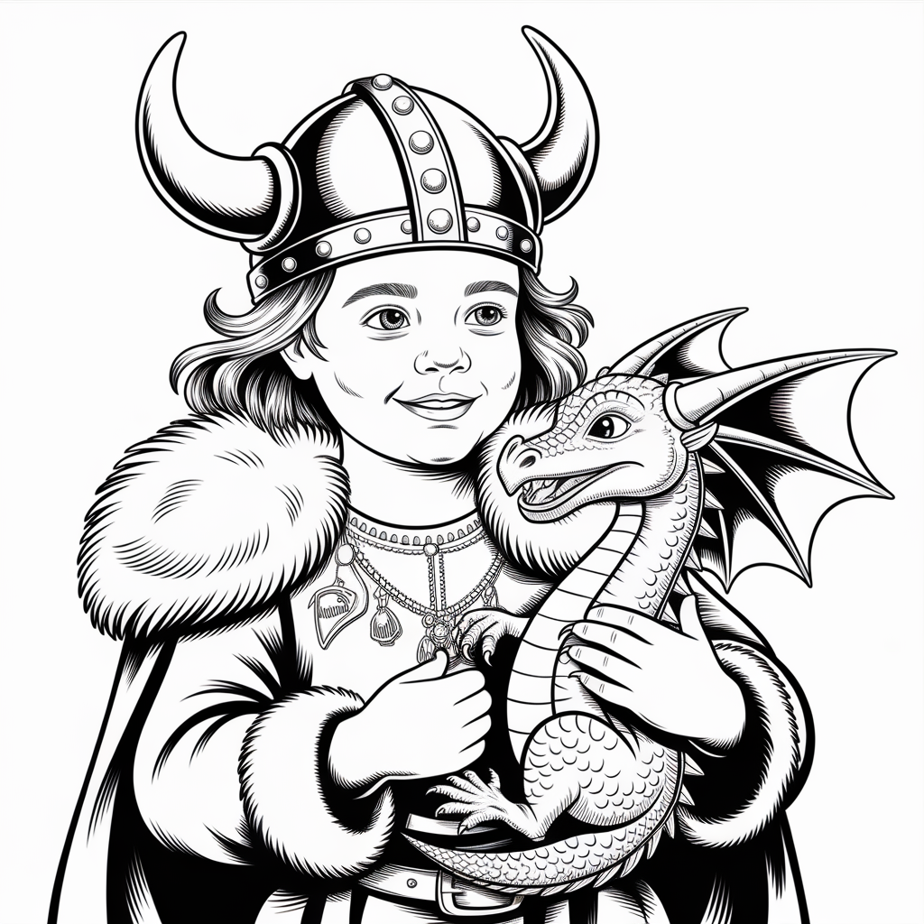 viking child holding a baby dragon
