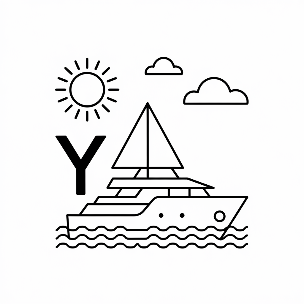 Y is for Yacht Coloring Page