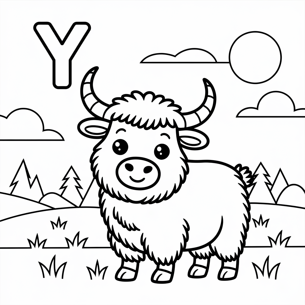 Free Printable Y is for Yak Coloring Page