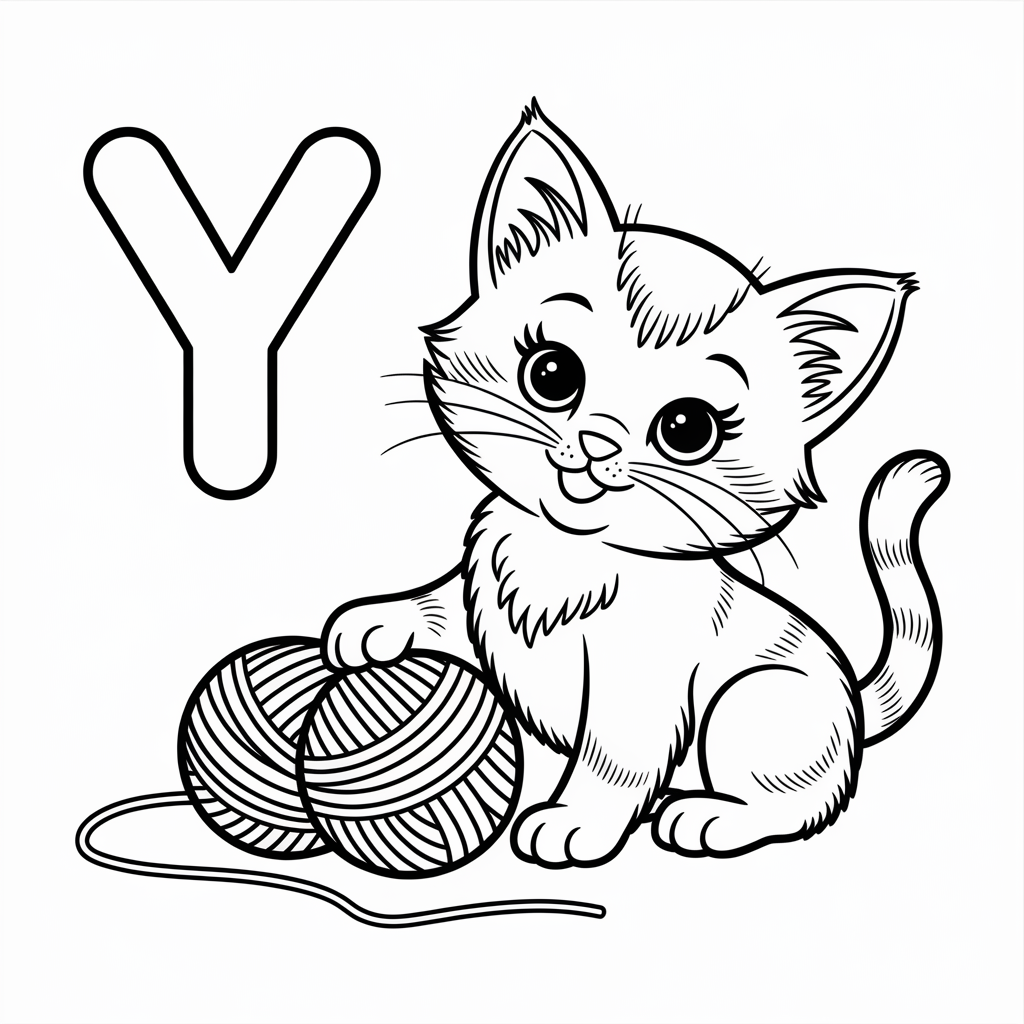 Kitten with Yarn Coloring Page