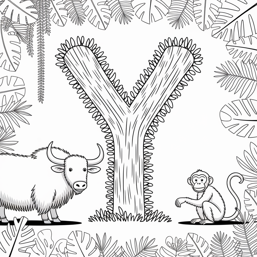 Jungle Animals with Y Coloring Page