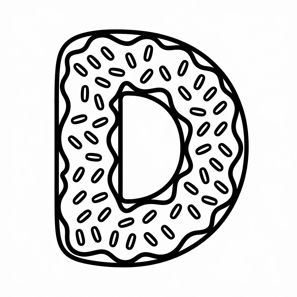 Sweet Treat D for Donut Coloring Pages for Kids to Enjoy