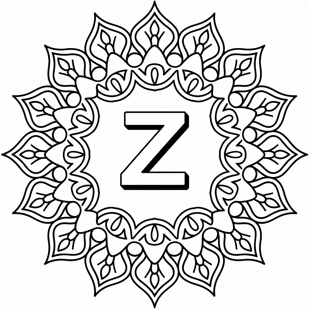 Alphabet Mandala Letter Z Coloring Page