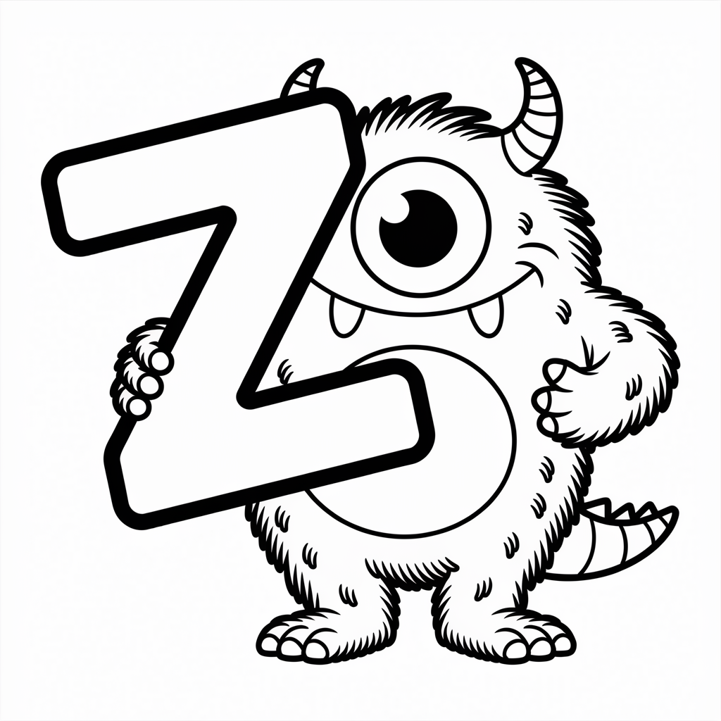 Zany Monster Coloring Page with Letter Z