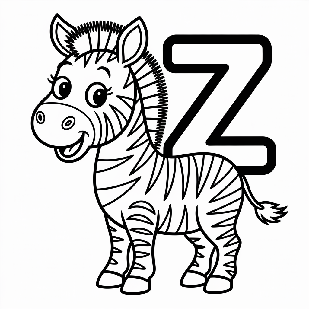 Free Printable Z is for Zebra Coloring Page