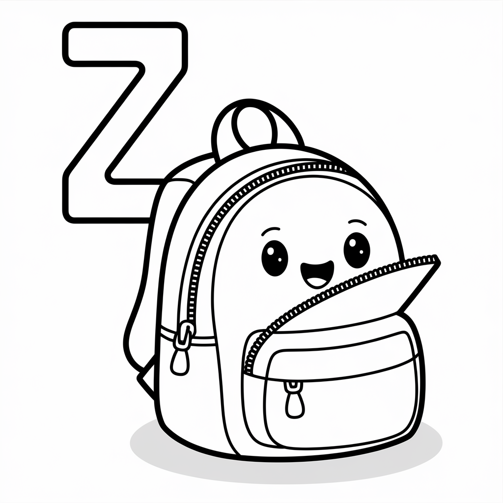 Backpack with Zipper Coloring Page