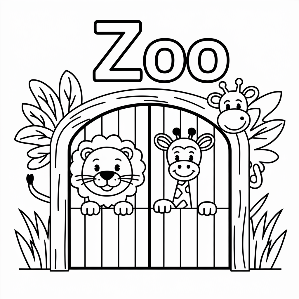 Cute Zoo Coloring Page with Letter Z