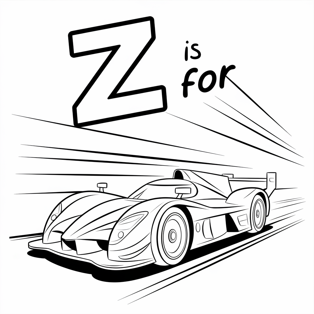 Race Car Zoom Coloring Page with Letter Z