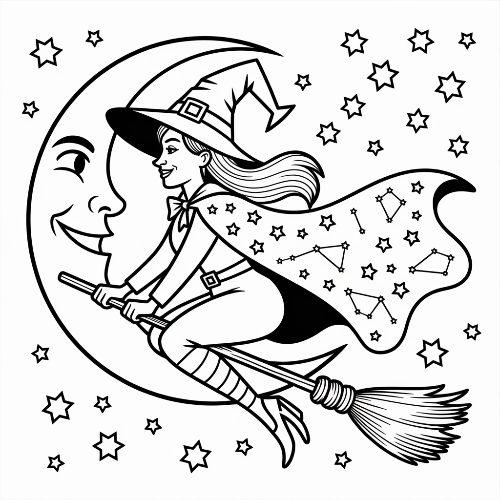 Silhouette Witch Flight Coloring Page