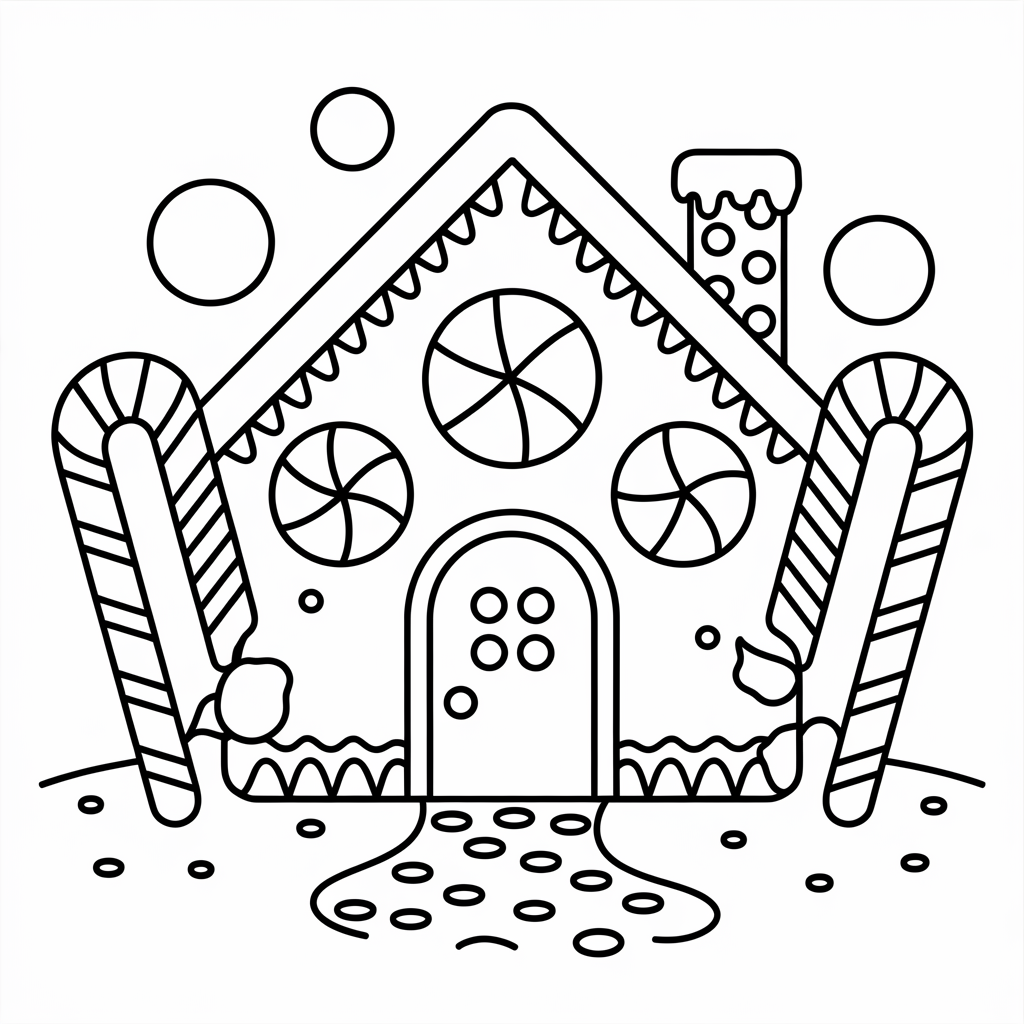 Easy Christmas Gingerbread House Coloring Sheets for Preschoolers