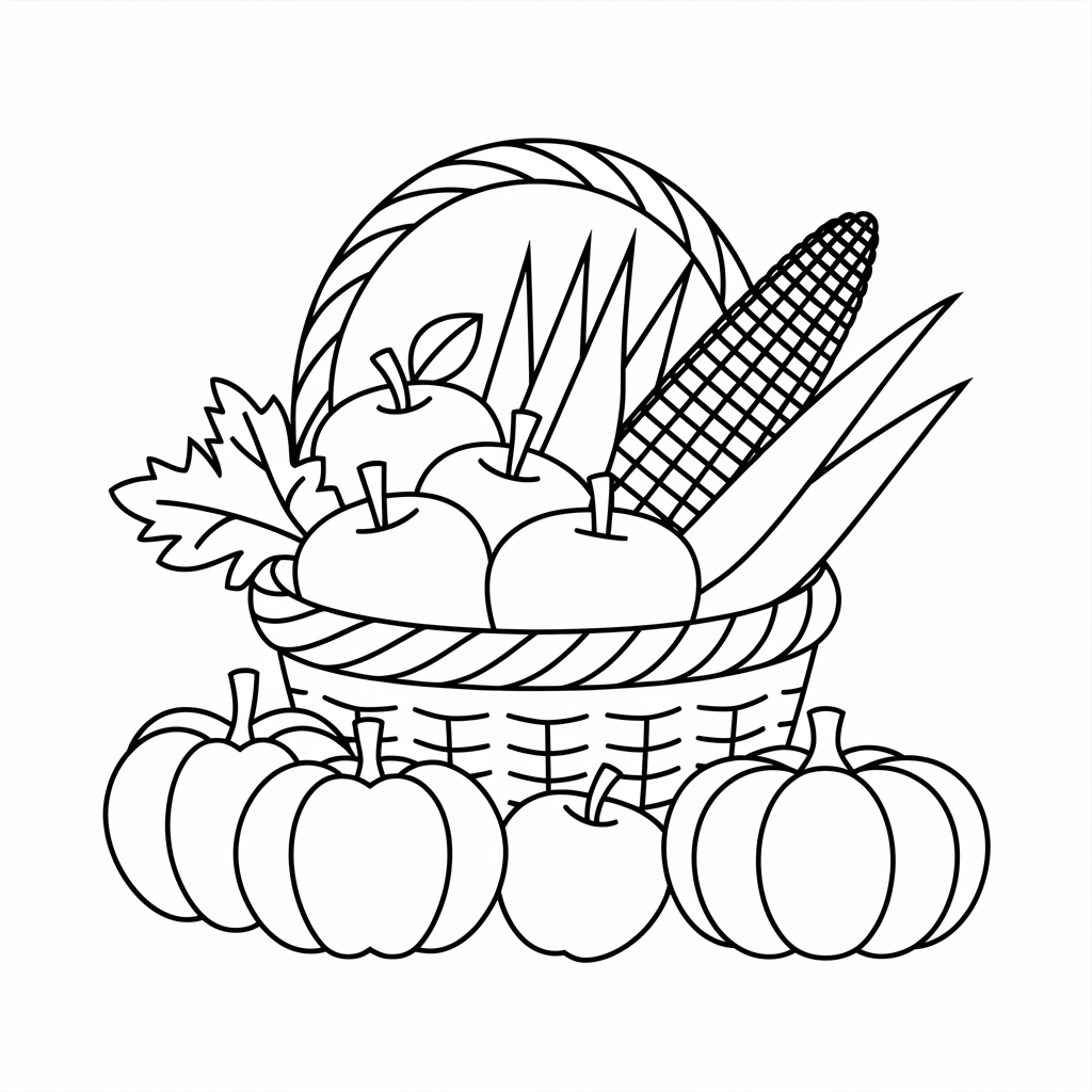 Harvest Basket with Apples and Corn
