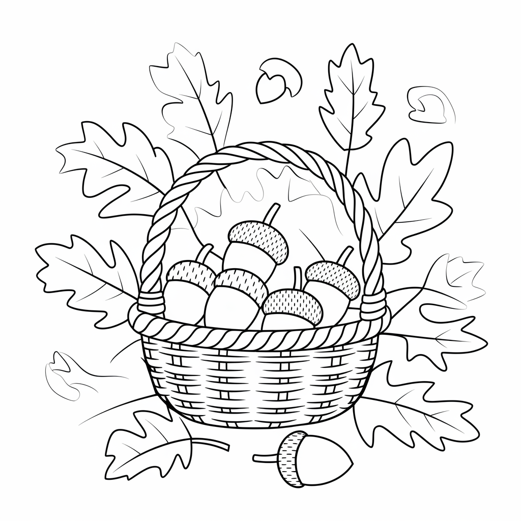 Basket of Leaves and Acorns