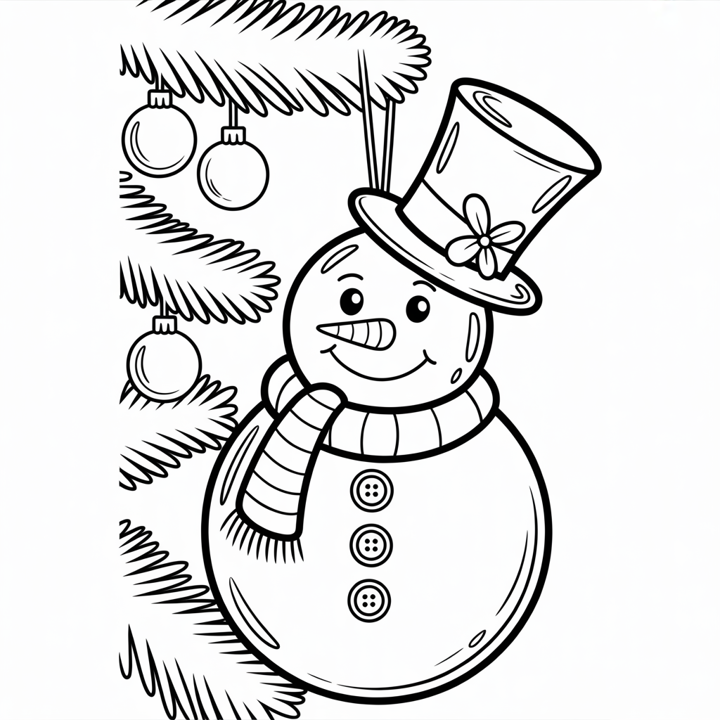 Snowman Ornament Christmas Coloring Page for Kids to Print