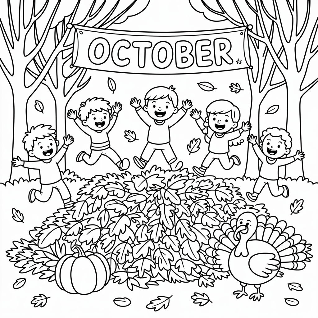 Kids Jumping in Fall Leaves