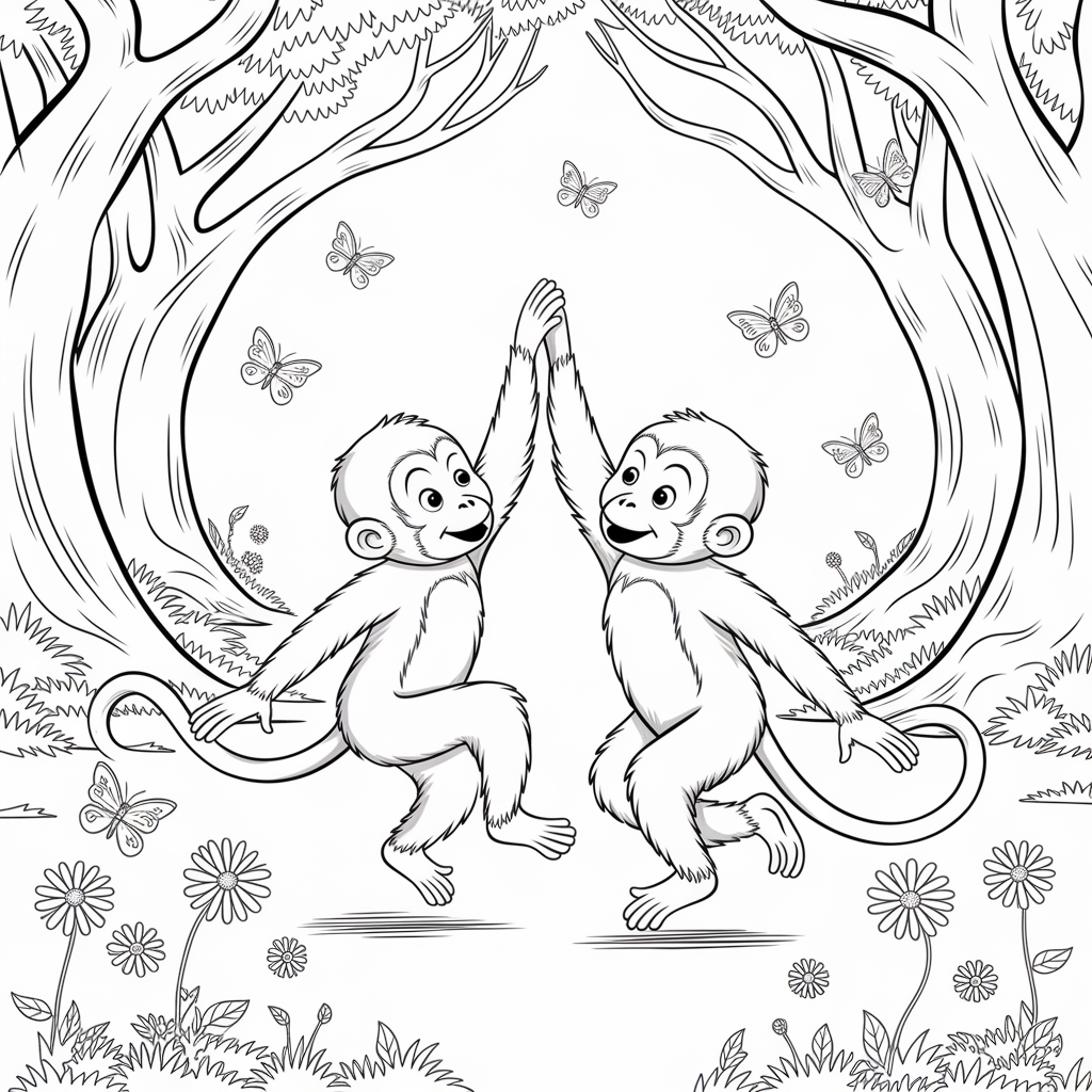 Two Playful Monkeys Coloring Picture for Children
