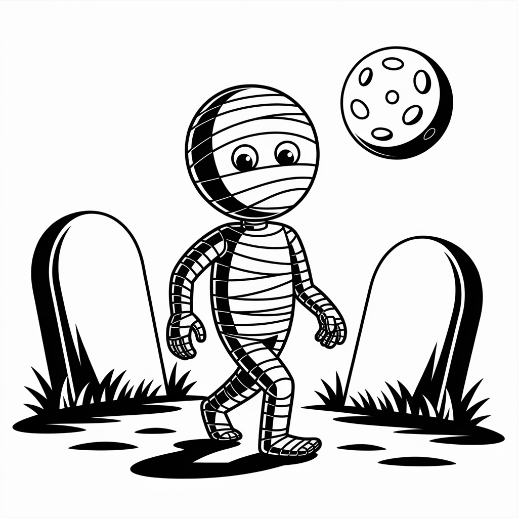 Mummy in a Graveyard Coloring Page