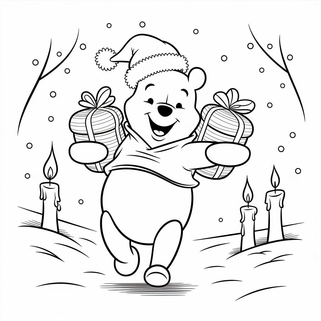 Winnie the Pooh Santa Christmas Coloring Pages for Preschoolers