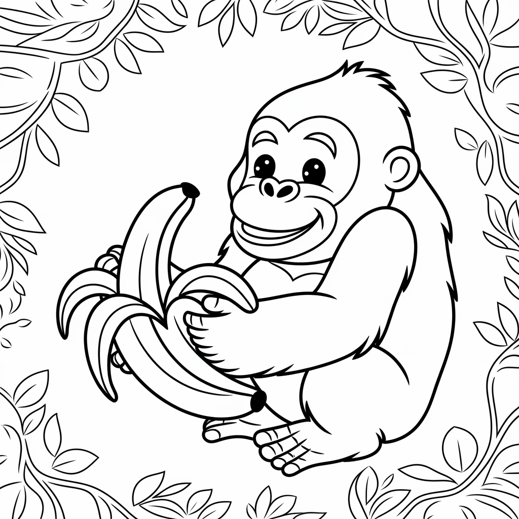 Gorilla Eating Banana Coloring Pages 