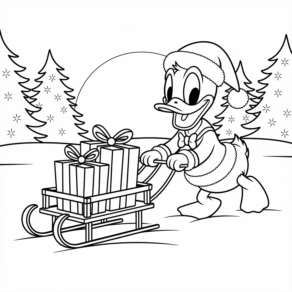 Donald Duck Christmas Coloring Pages for Preschoolers – Easy to Print