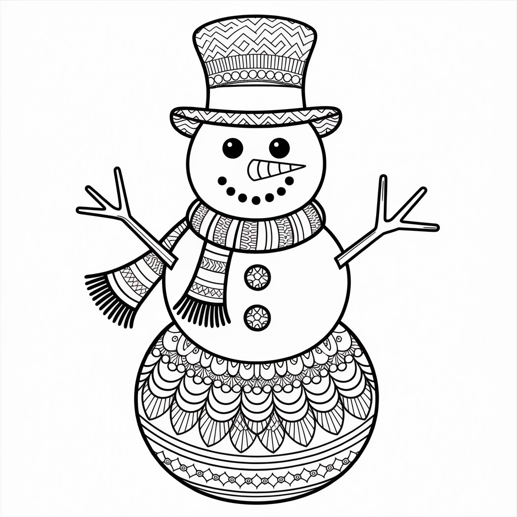 Snowman Christmas Coloring Pages for Adults