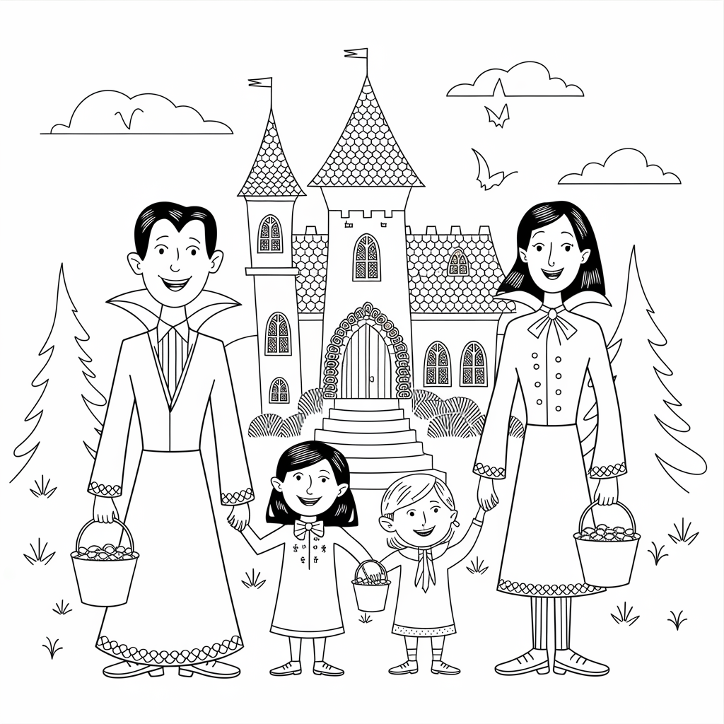 Friendly Vampire Family Halloween Coloring Pages for Kids of All Ages