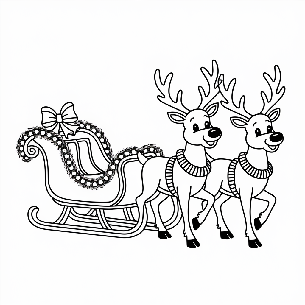 Santa’s Sleigh with Christmas Bells Coloring Pages to Print