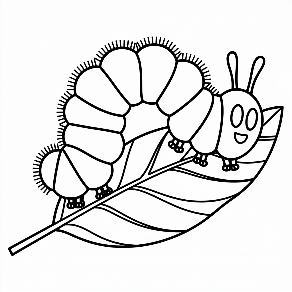 Caterpillar Coloring Pages on Leaves 