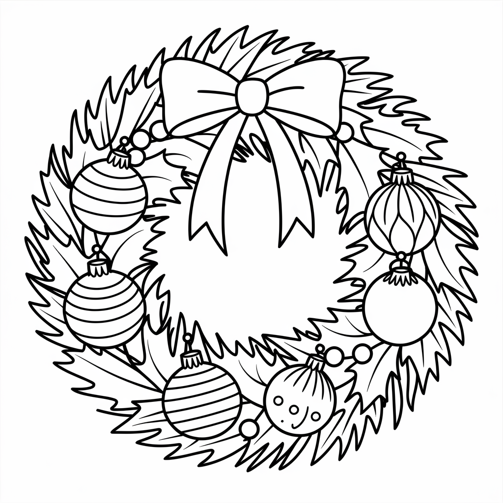 Free Printable Easy Christmas Wreath Coloring Pages