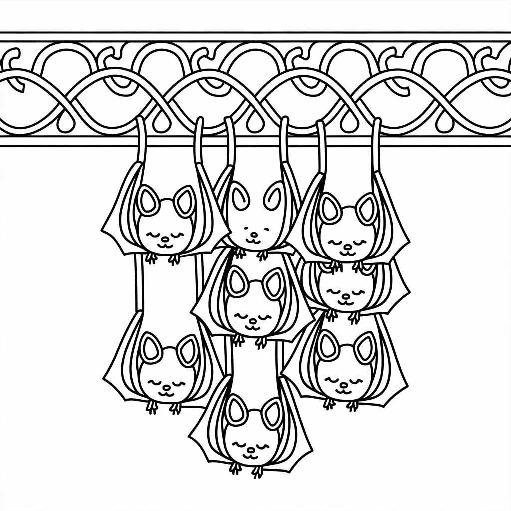 Sleeping Bats Colony Coloring Page