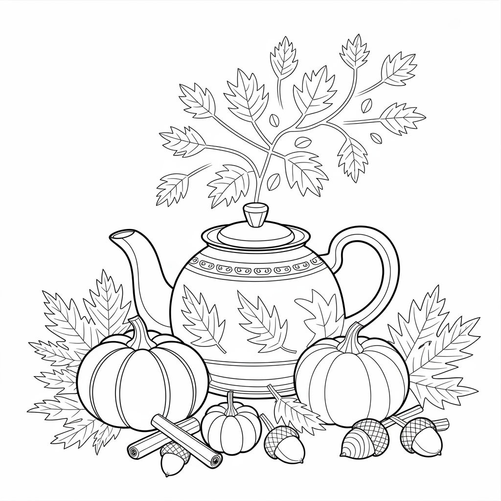 Cozy Autumn Teapot with Pumpkins and Acorns