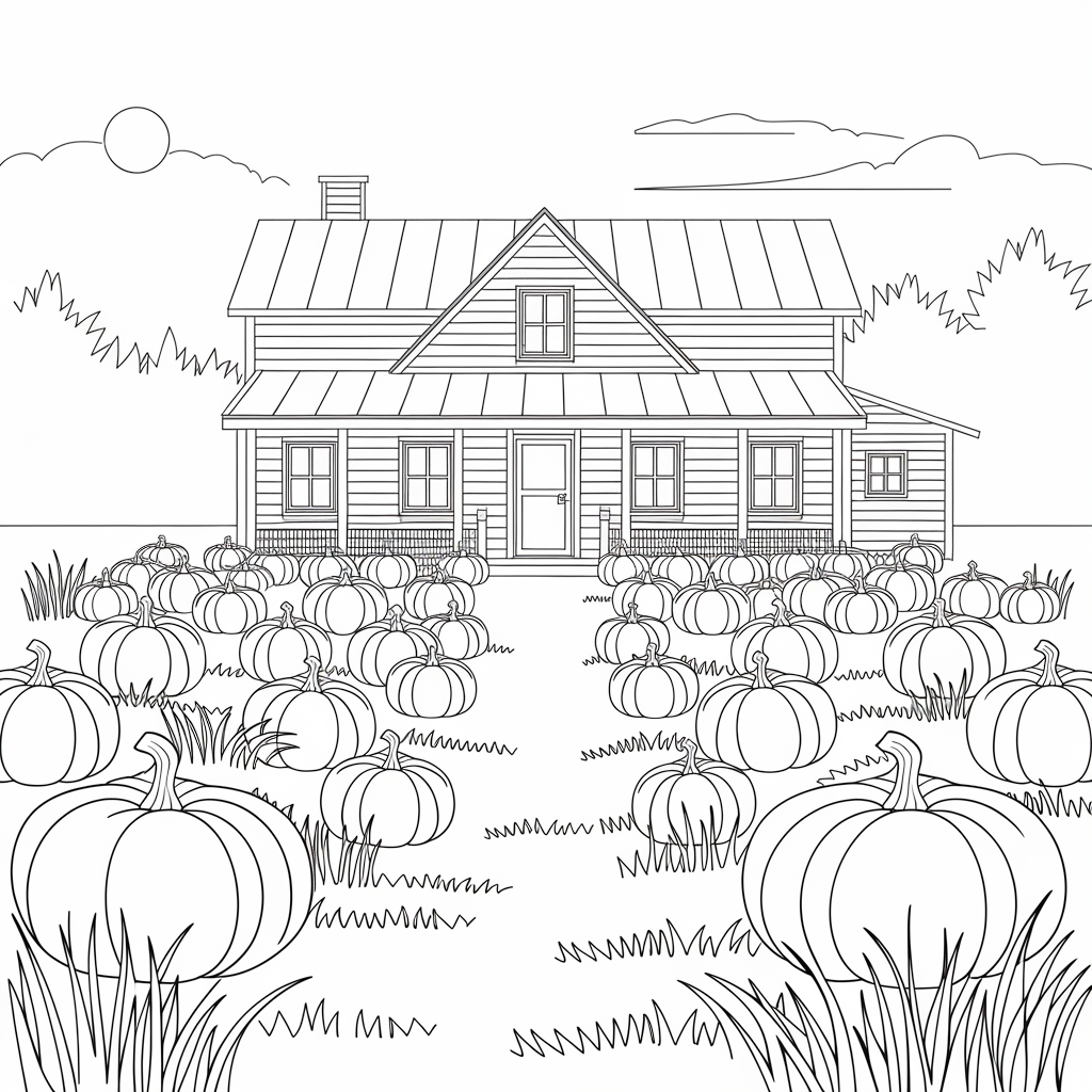 Kids Picking Pumpkins in the Patch Coloring Pages