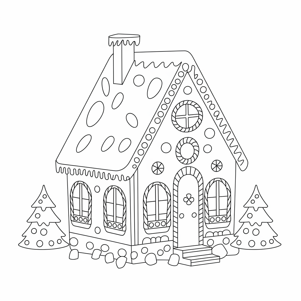 Easy Holiday House Christmas Coloring Pages for Kids