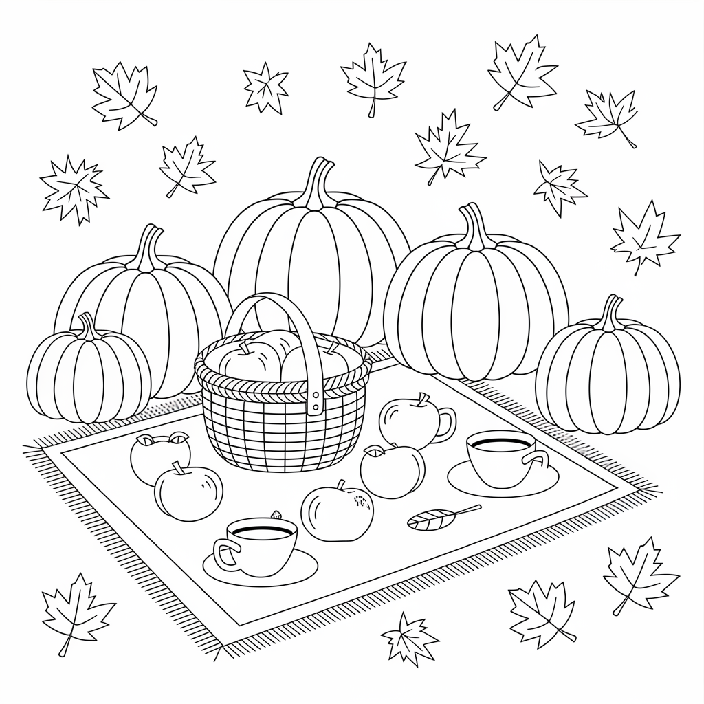 Autumn Picnic in the Pumpkin Patch Coloring Pages Printable