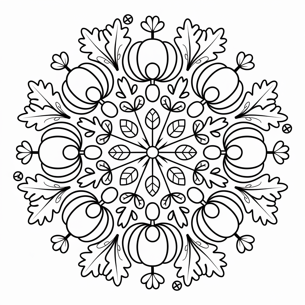 Autumn Mandala with Pumpkins and Acorns