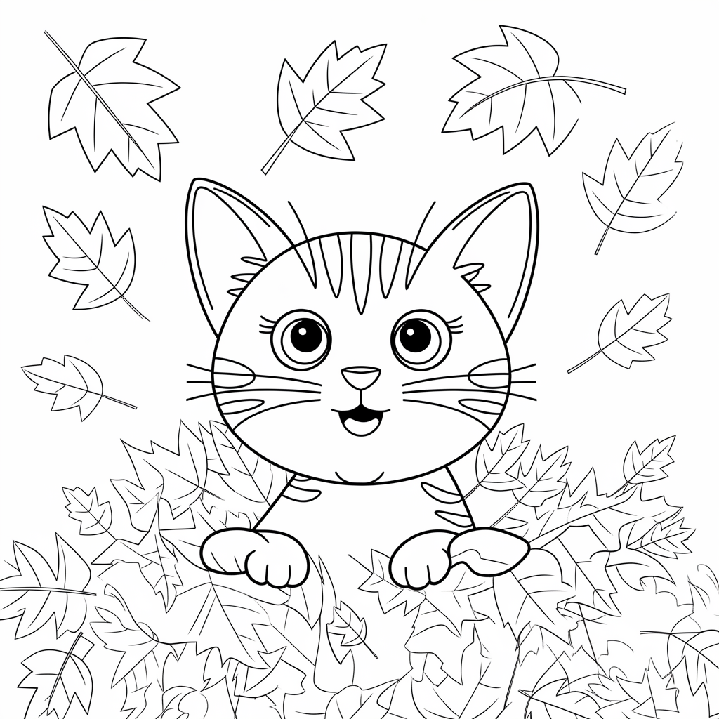 Cat in a Pile of Leaves