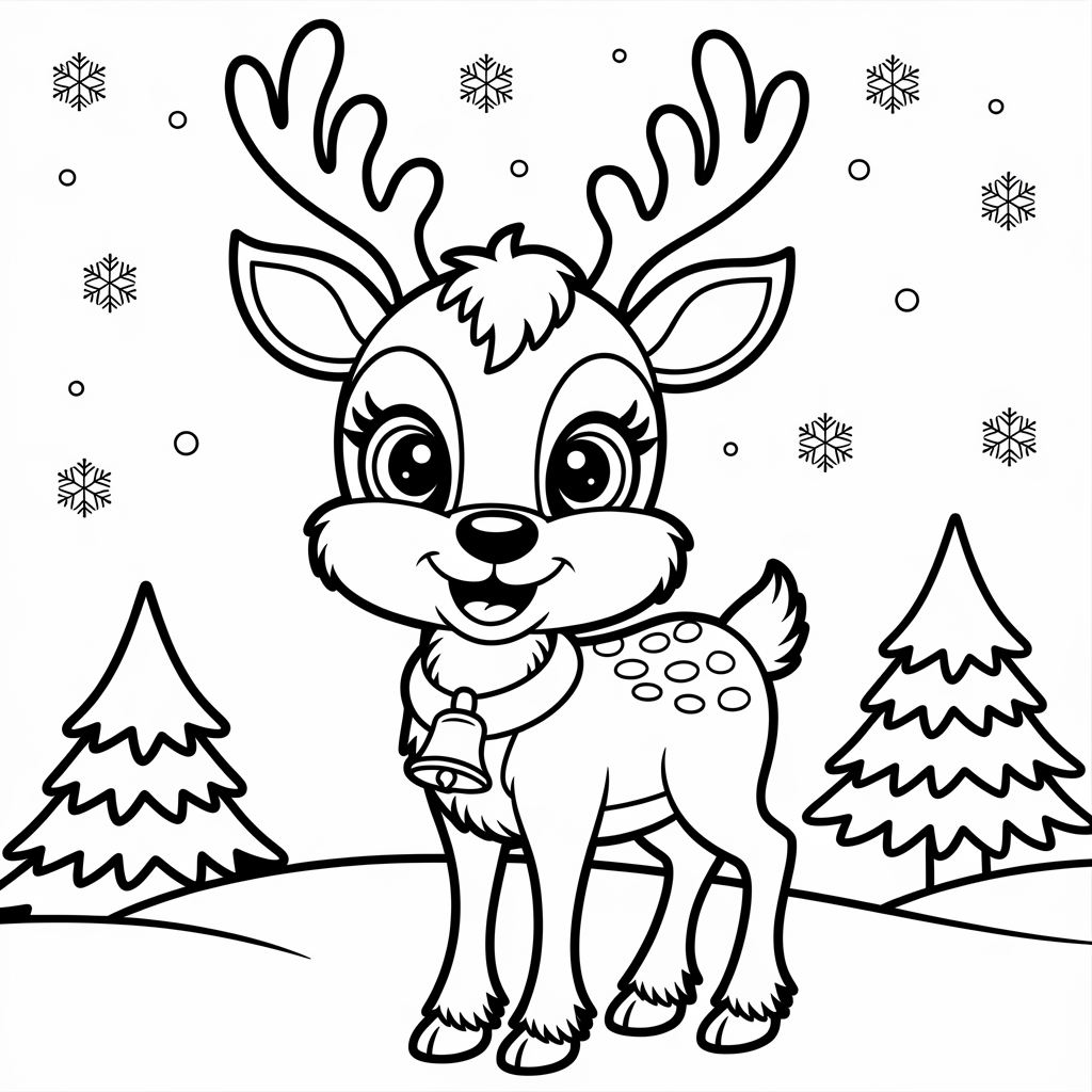Easy Reindeer Christmas Coloring Pages for Beginners